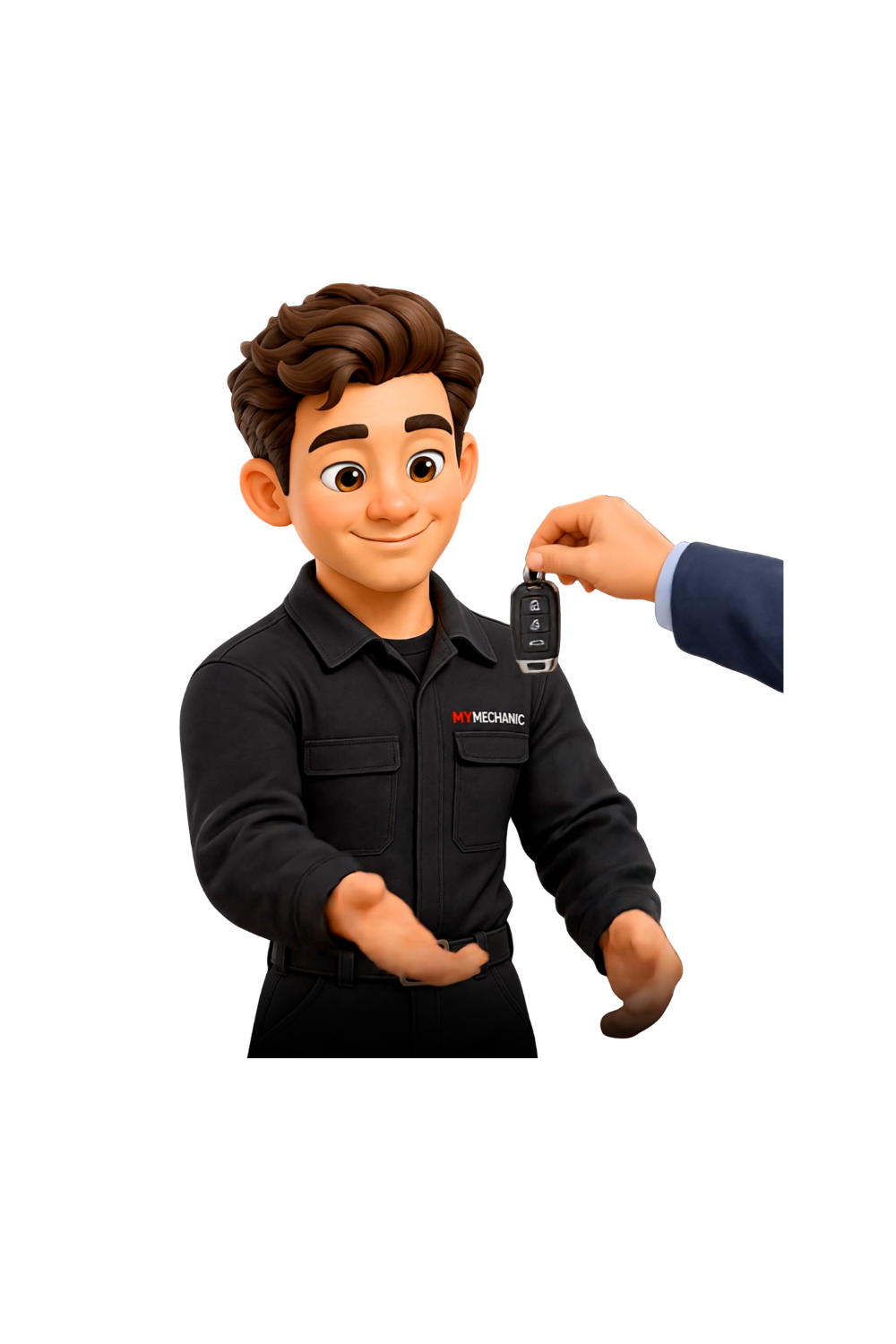 Kunde leverer bilnøkkelen til en mekaniker fra MyMechanic